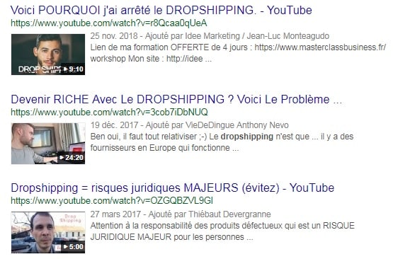 Vidéos dropshipping youtube