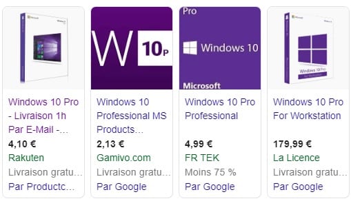 Exemple prix licence windows 10 pro