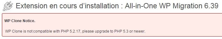 PHP non compatible
