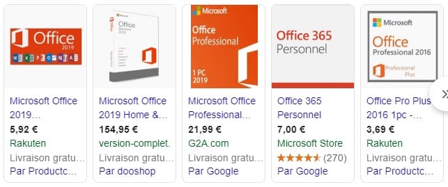 Lience MS Office Pro sur Google Shopping